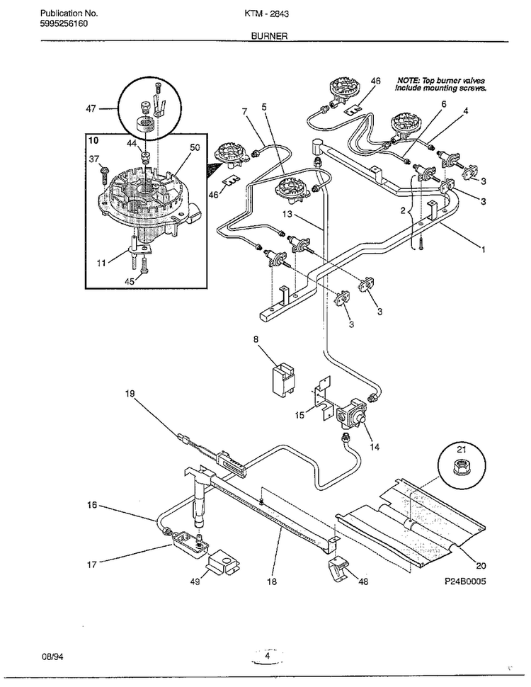 Burner Diagram and Parts List for 2843-80C  Frigidaire Range