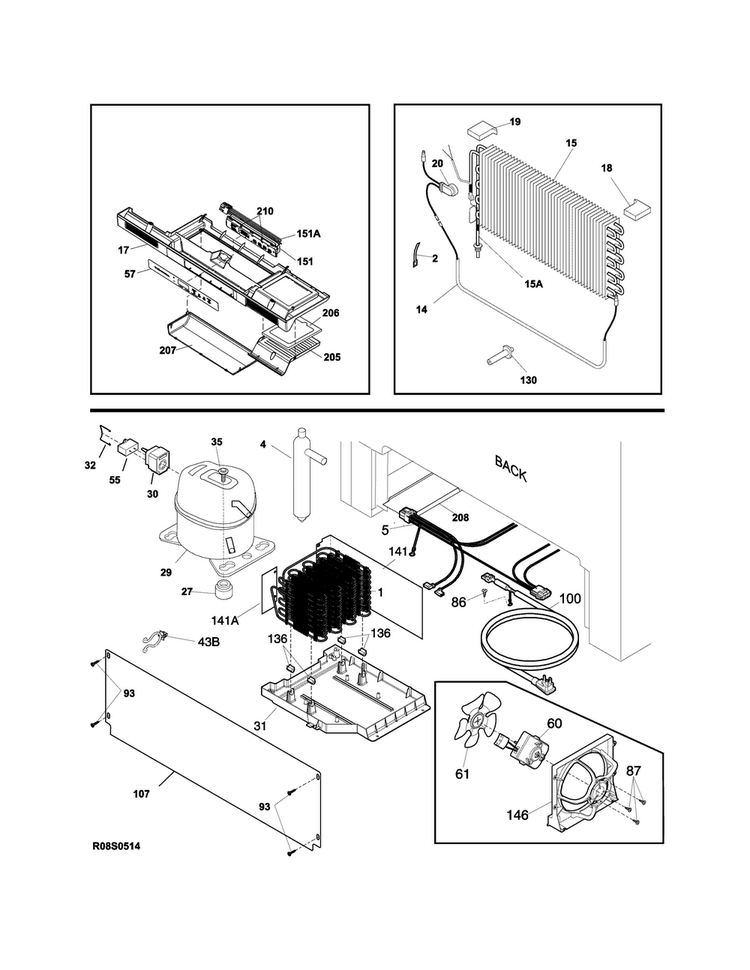 System Diagram and Parts List for E32AR85PQSB  Electrolux Refrigerator