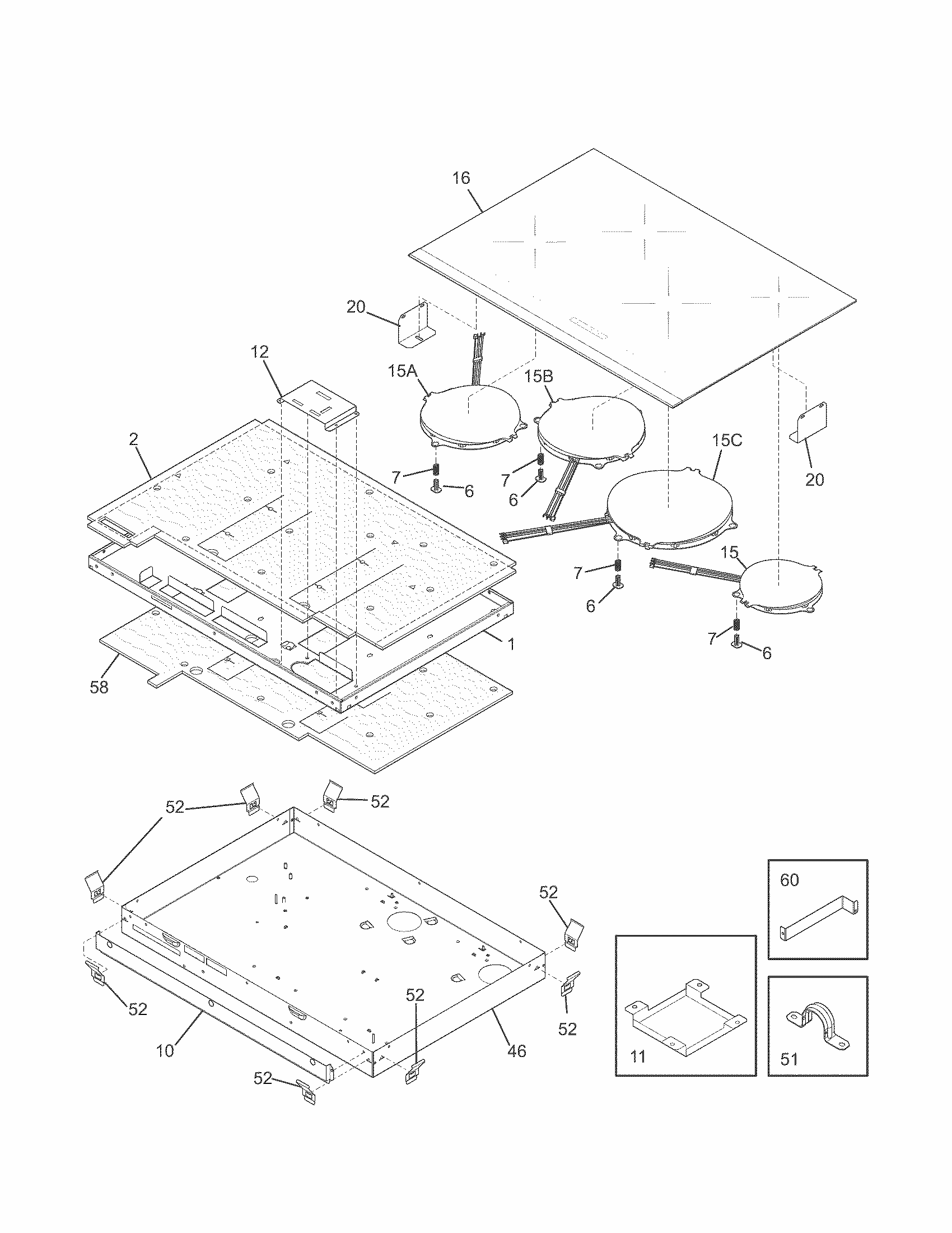Maintop/surface Units Diagram and Parts List for 79043800000  Kenmore Cooktop