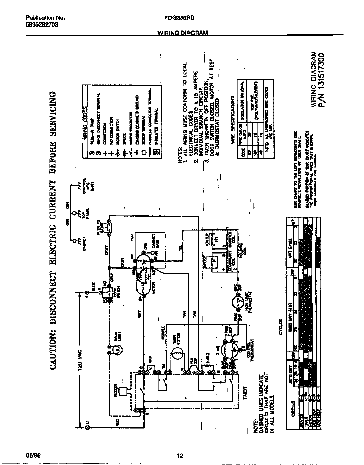 WIRING DIAGRAM Diagram and Parts List for FDG336RBS2  Frigidaire Dryer