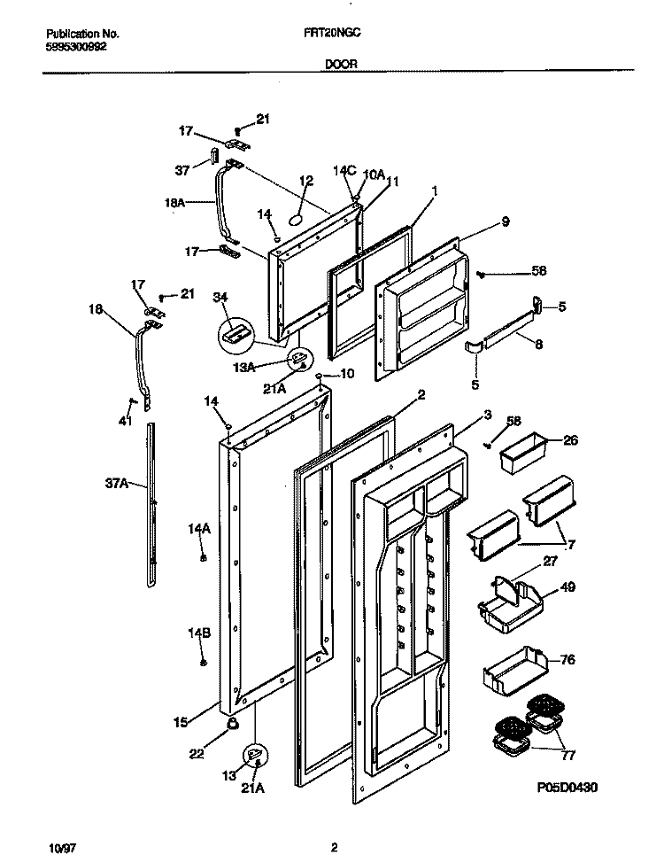 DOOR Diagram and Parts List for FRT20NGCD5  Frigidaire Refrigerator