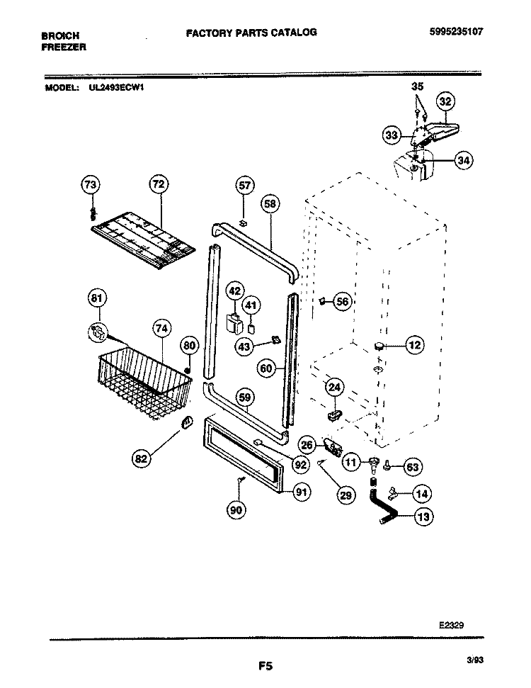 CABINET Diagram and Parts List for UL2493ECW1  Electrolux Freezer