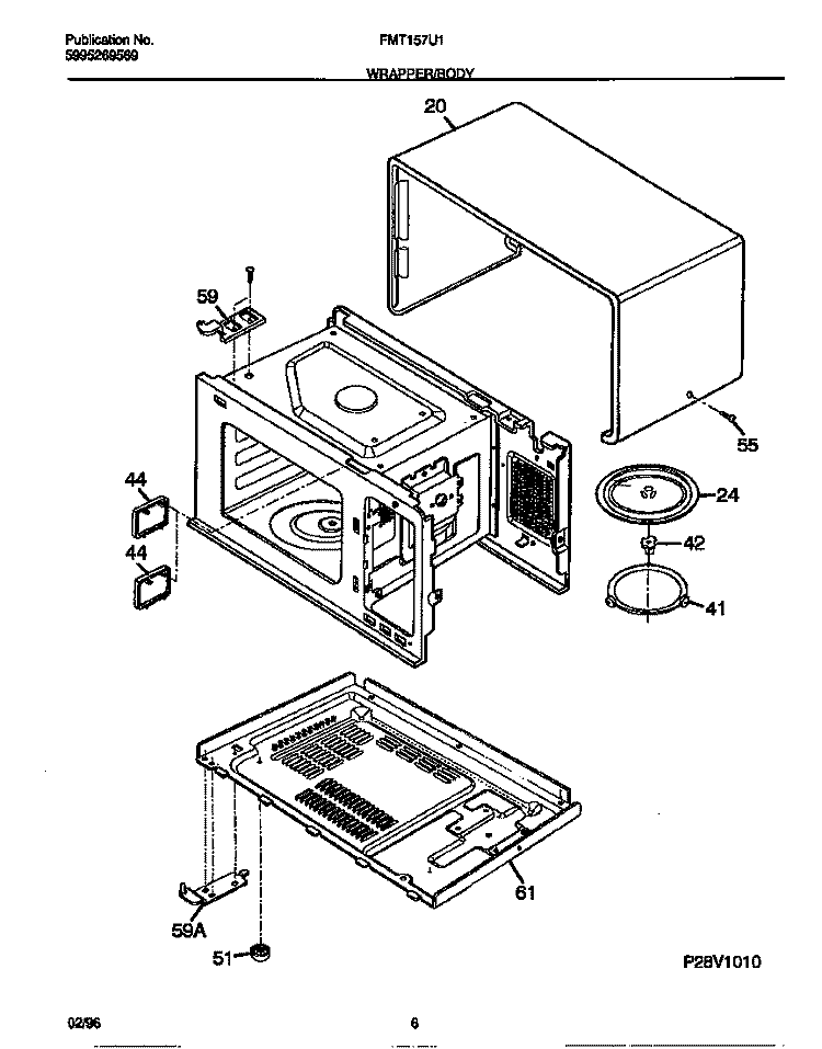 WRAPPER / BODY Diagram and Parts List for FMT157U1B0  Frigidaire Microwave