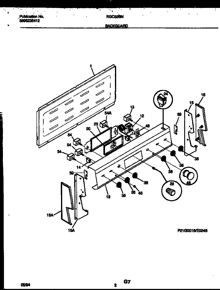 BACKGUARD Diagram and Parts List for RGC32BNL2  Frigidaire Range