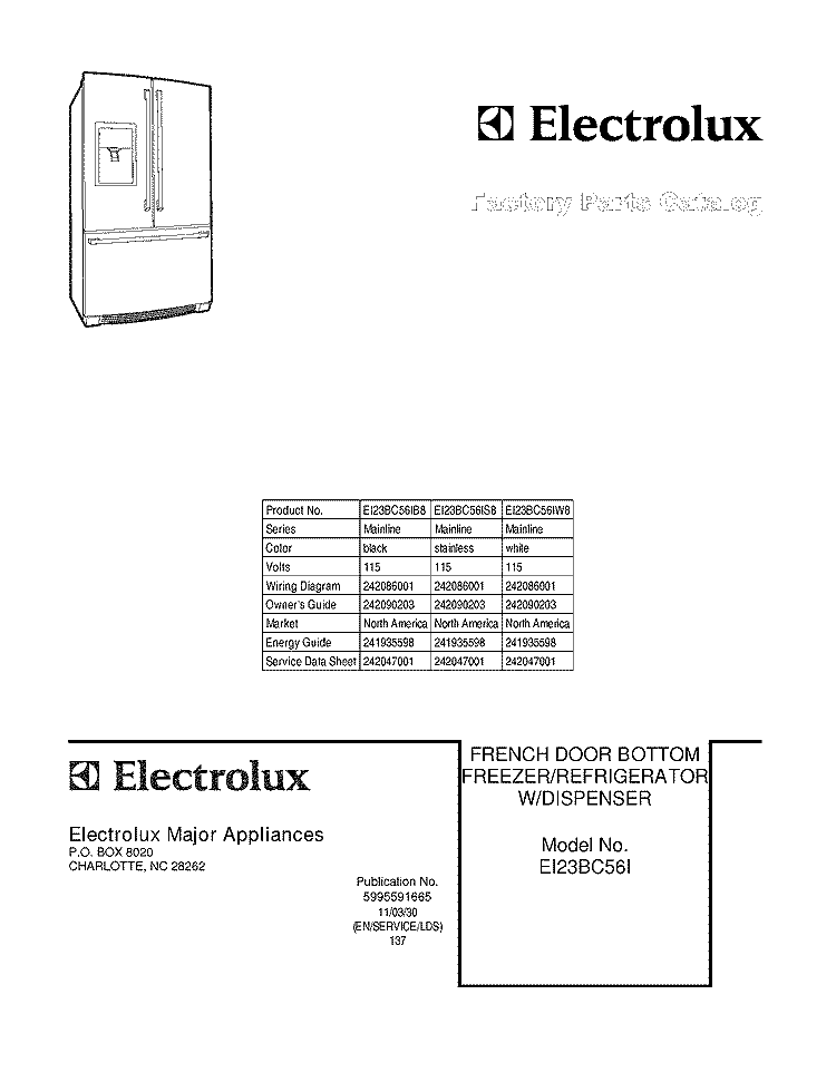 COVER Diagram and Parts List for EI23BC56IB8  Electrolux Refrigerator