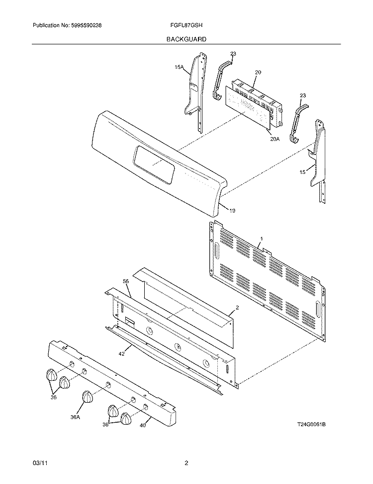 BACKGUARD Diagram and Parts List for FGFL87GSH  Frigidaire Range