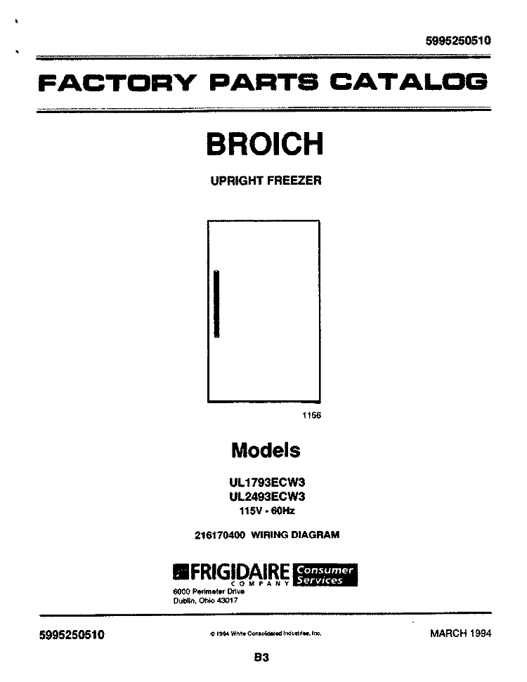 COVER Diagram and Parts List for UL1793ECW3  Electrolux Freezer