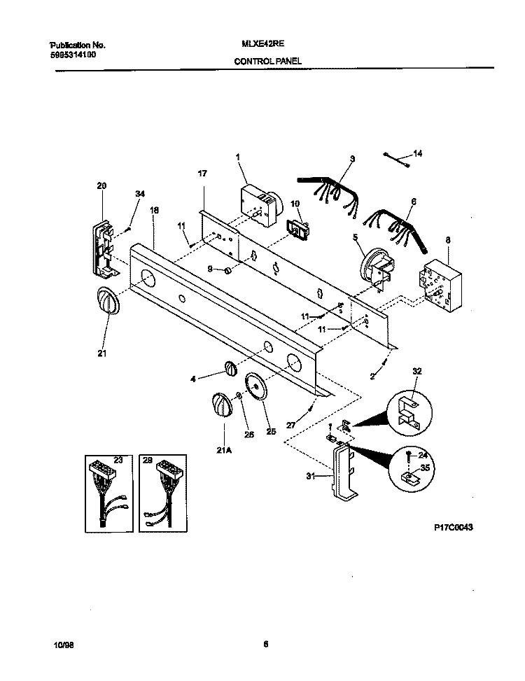P17C0043 CONTROL PANEL Diagram and Parts List for MLXE42RED5  Frigidaire Washer Dryer Combo