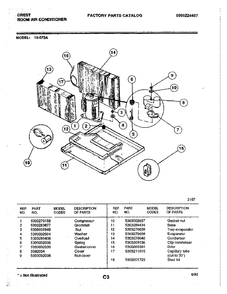 COMPRESSOR Diagram and Parts List for 15-072A  Frigidaire Air Conditioner