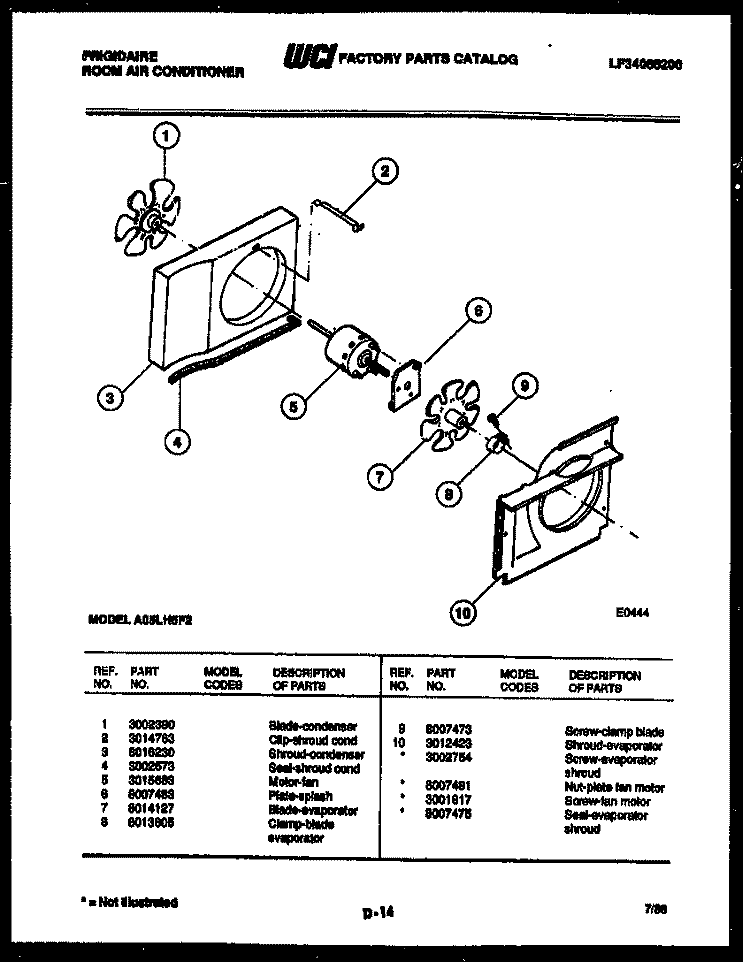 AIR HANDLING PARTS Diagram and Parts List for A05LH5F2  Frigidaire Air Conditioner