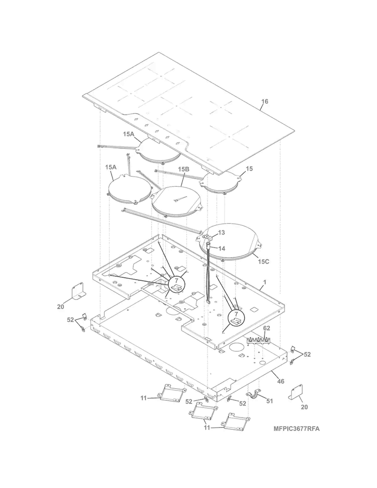 Maintop/surface Units Diagram and Parts List for FPIC3677RFA  Frigidaire Cooktop