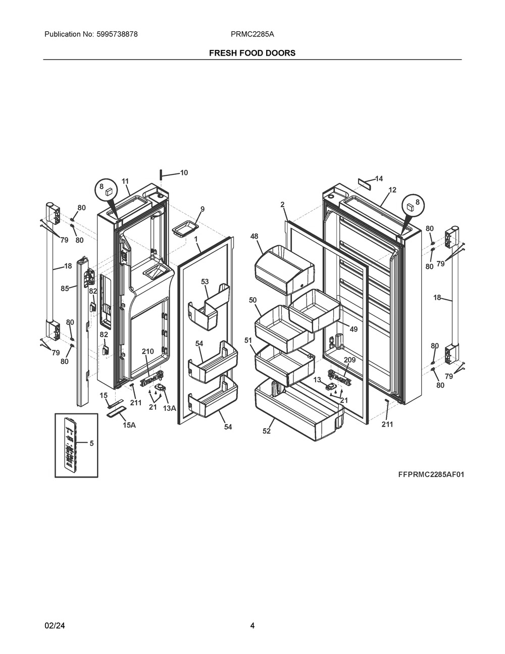 Fresh Food Doors Diagram and Parts List for PRMC2285AF05  Frigidaire Refrigerator