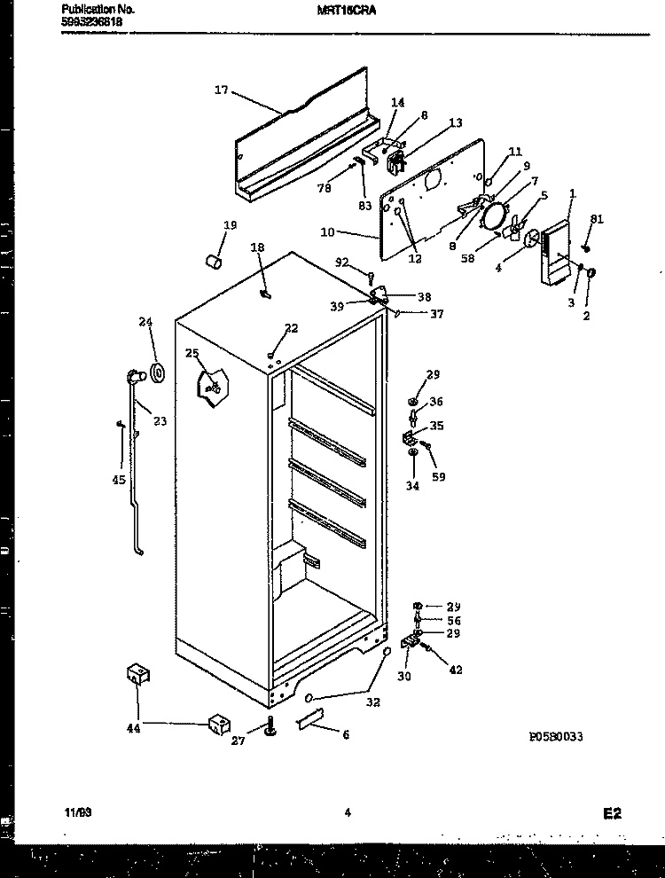 CABINET PARTS Diagram and Parts List for MRT15CRAZ0  Frigidaire Refrigerator