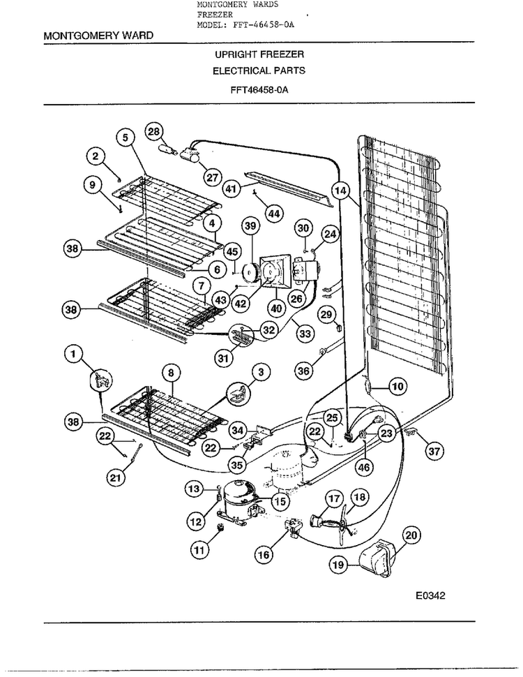 Upright Freezer/electrical Parts Diagram and Parts List for 46458-OA  Frigidaire Freezer