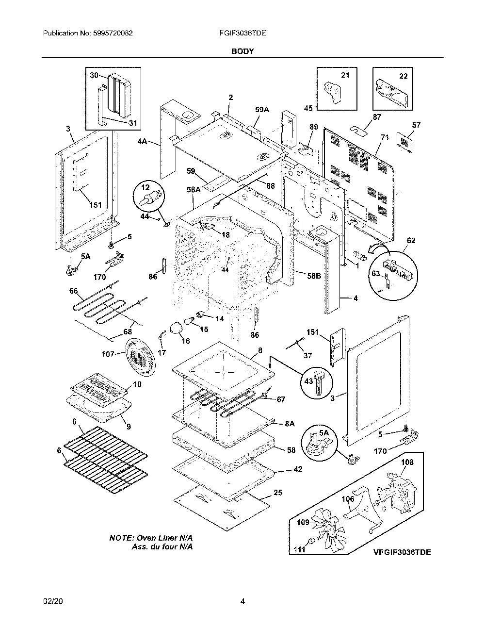 Body Diagram and Parts List for FGIF3036TDE  Frigidaire Range