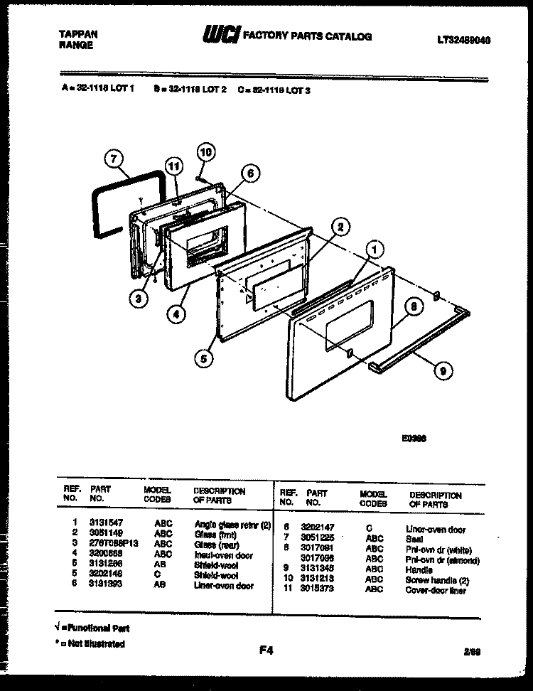 DOOR PARTS Diagram and Parts List for 32-1118-23-01  Tappan Range