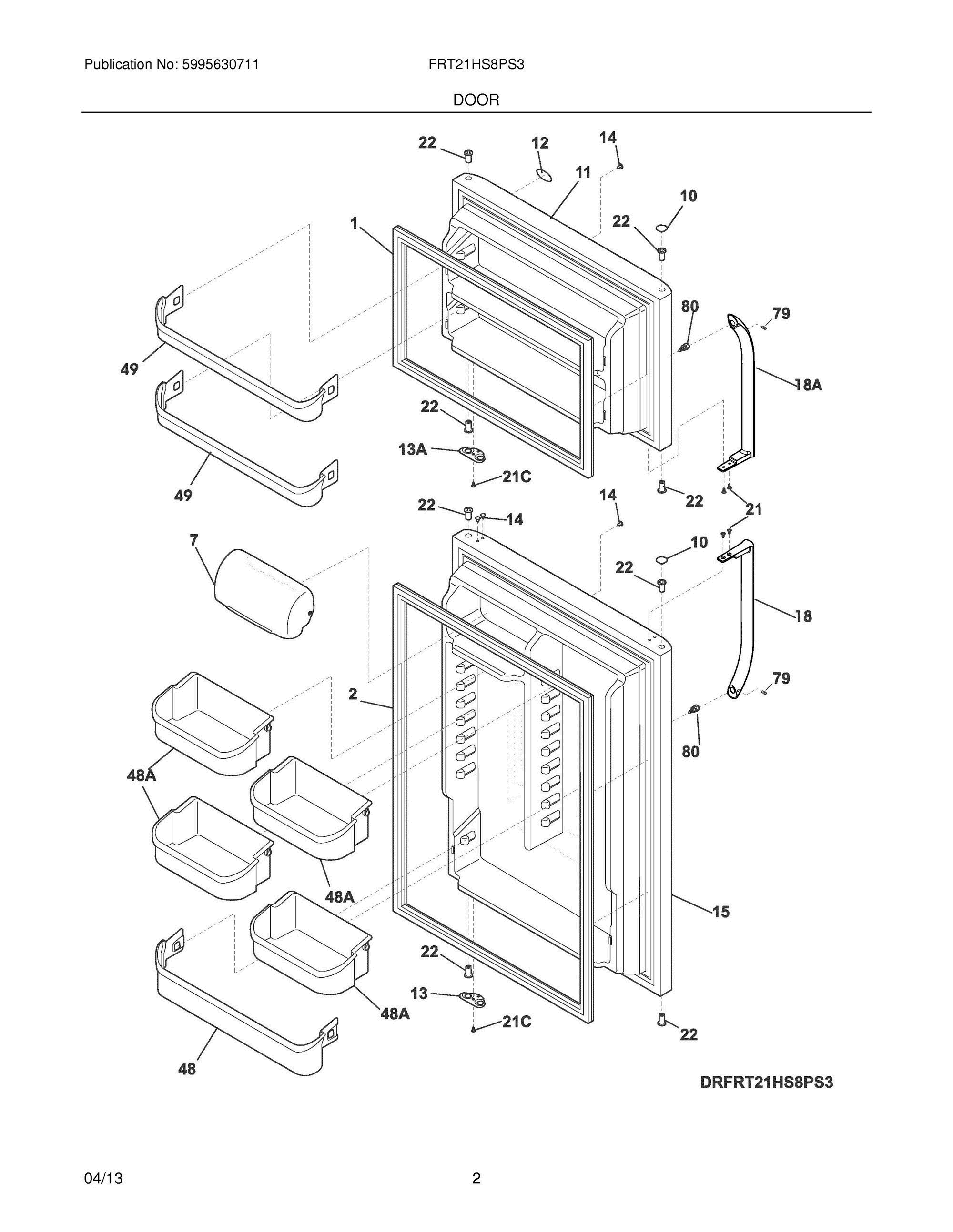 03 - DOORS Diagram and Parts List for FRT21HS8PS3  Frigidaire Refrigerator