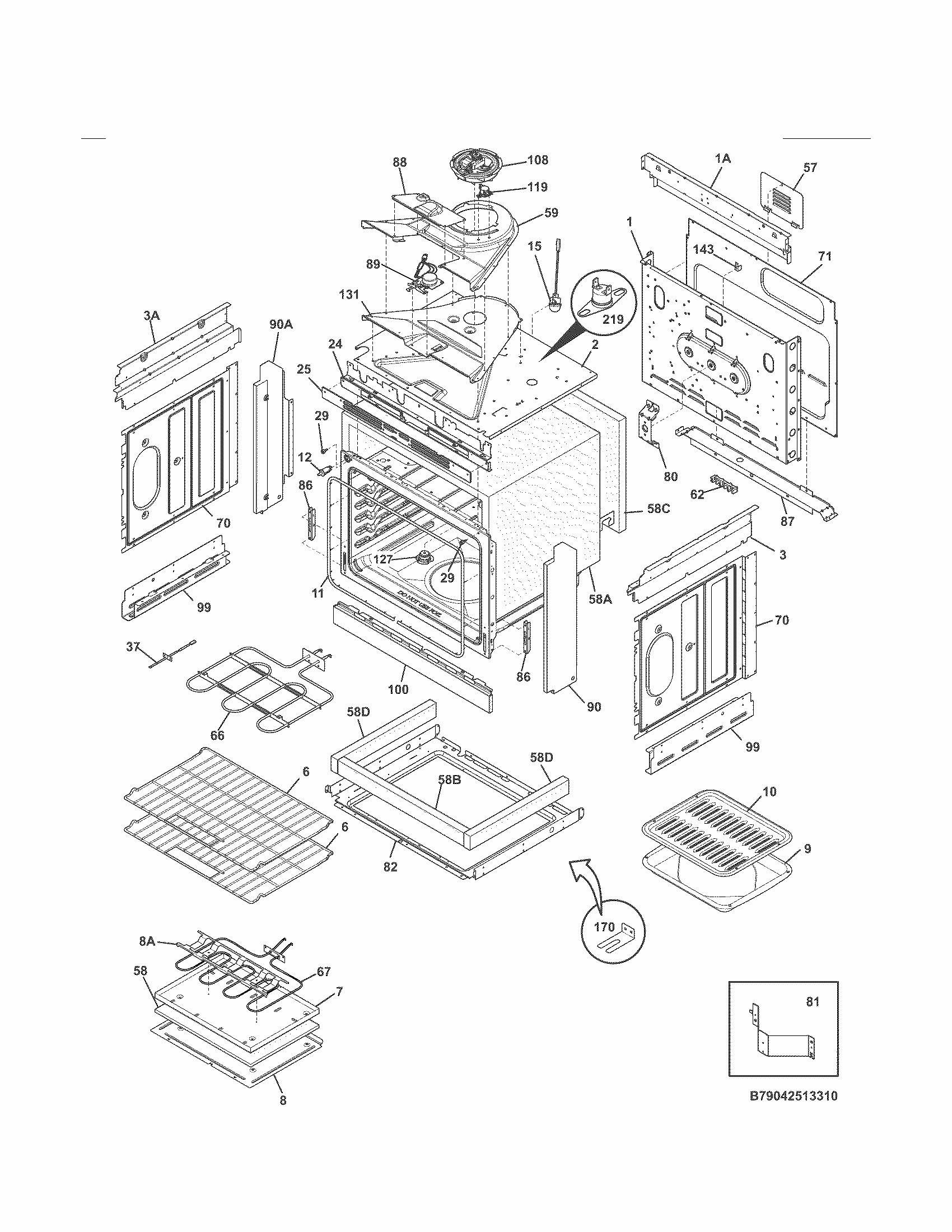 Body Diagram and Parts List for 79042513311  Kenmore Range