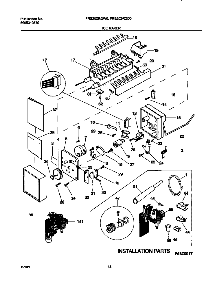 ICE MAKER Diagram and Parts List for FRS20ZRGW0  Frigidaire Refrigerator