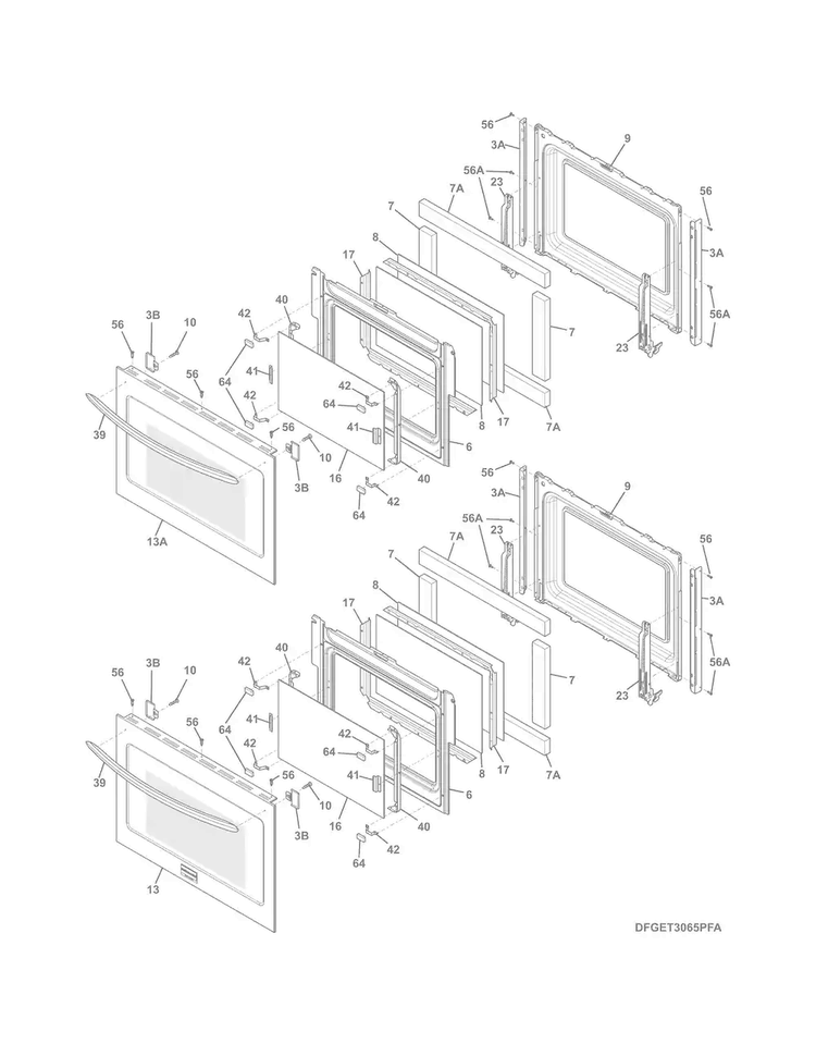 Doors Diagram and Parts List for FGET3065PFD  Frigidaire Wall Oven