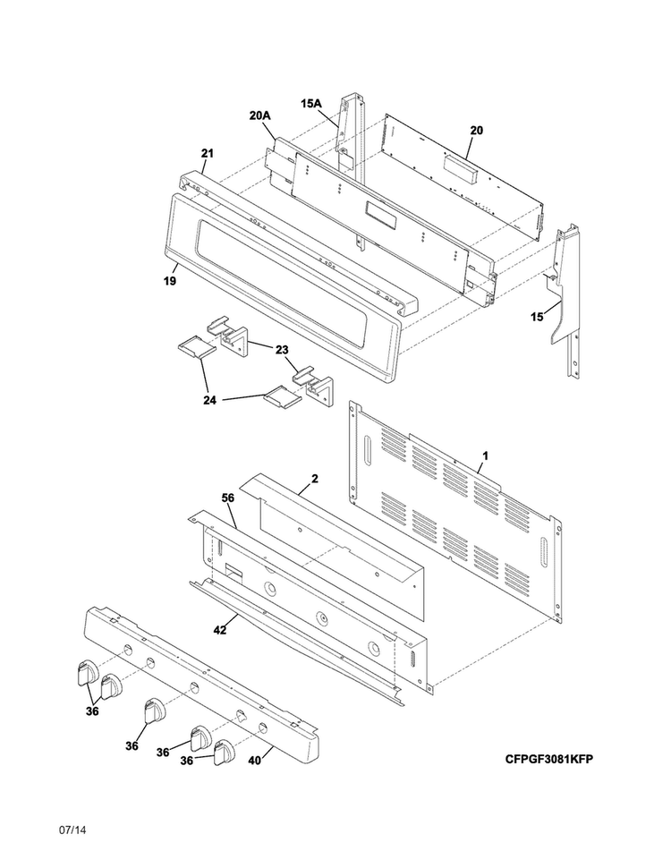 Backguard Diagram and Parts List for FPGF3081KFR  Frigidaire Range