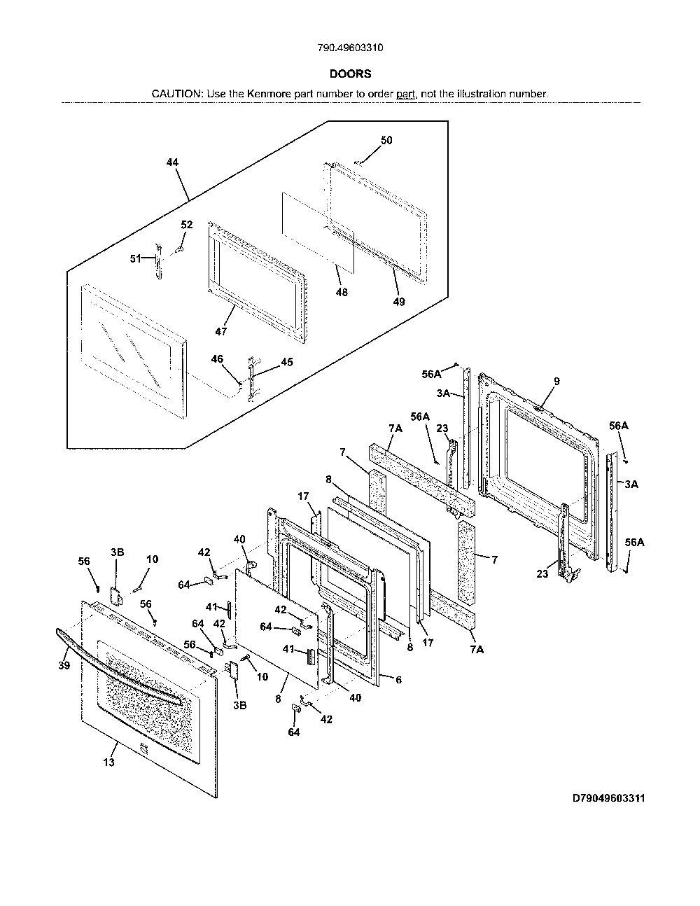 Doors Diagram and Parts List for 79049603310  Kenmore Microwave