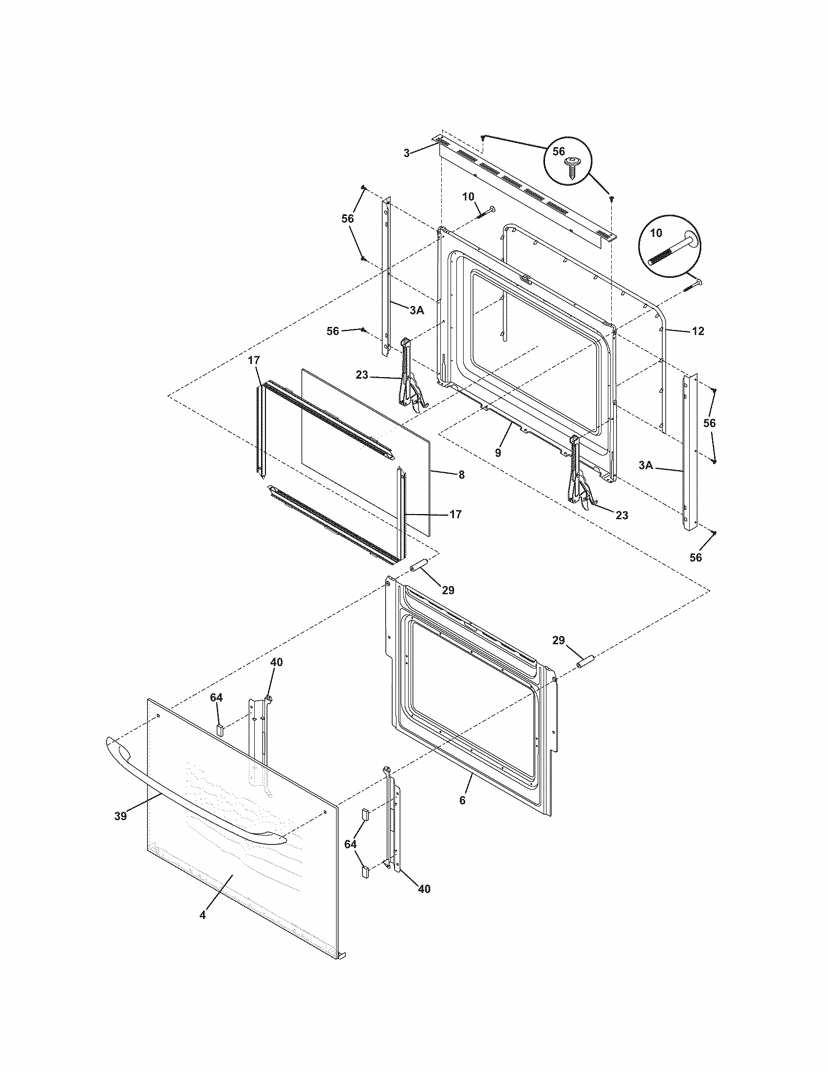 Door Diagram and Parts List for 79047172401  Kenmore Wall Oven