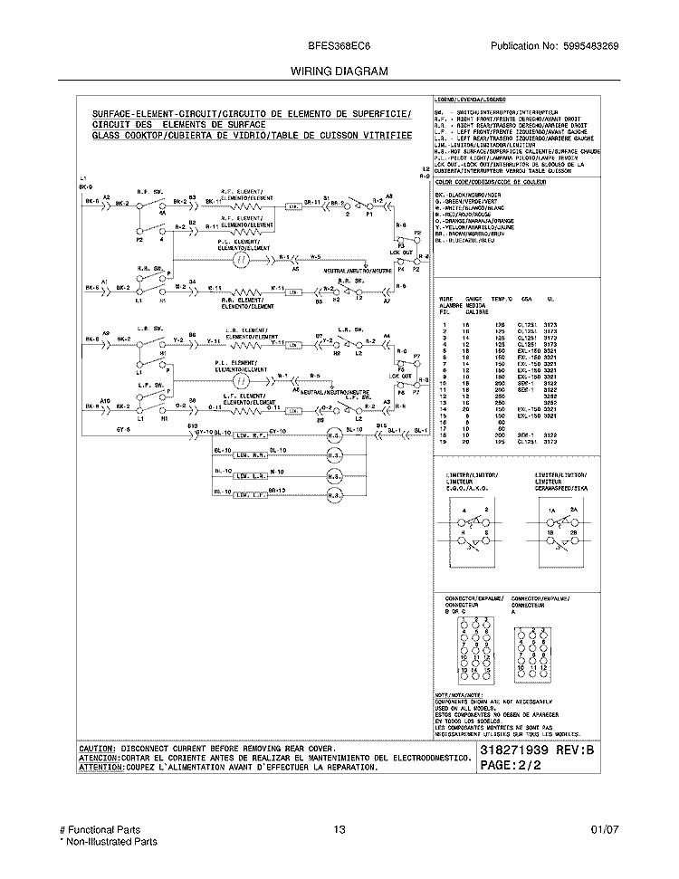 WIRING DIAGRAM Diagram and Parts List for BFES368EC6  Frigidaire Wall Oven