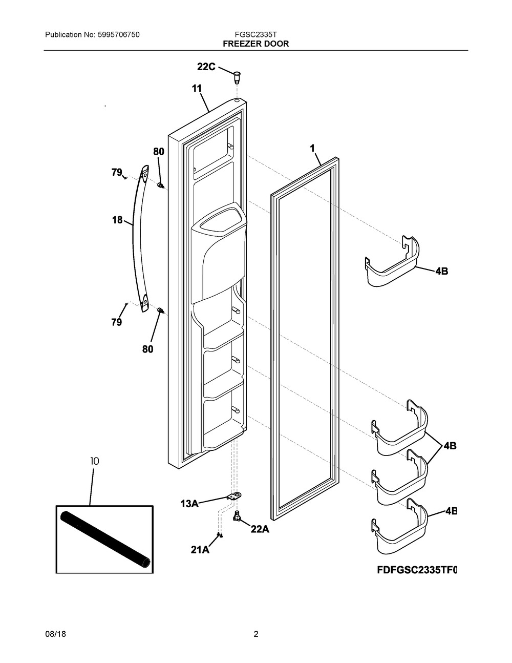 Freezer Door Diagram and Parts List for FGSC2335TD4  Frigidaire Refrigerator