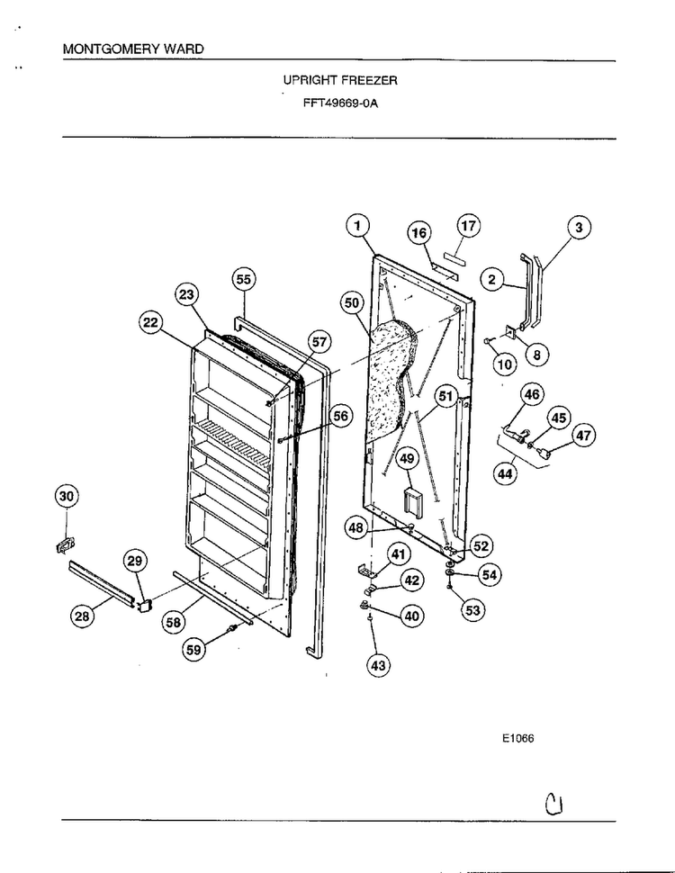 Upright Freezer Diagram and Parts List for 49669  Frigidaire Freezer