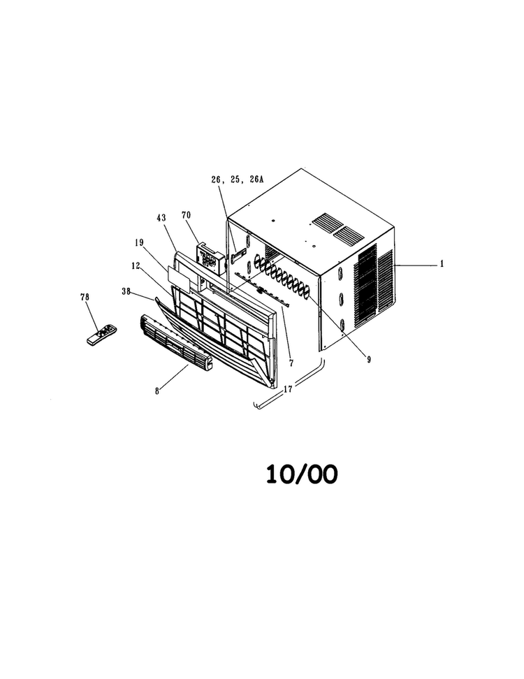 Front And Wrapper Diagram and Parts List for FAC054J7A2  Frigidaire Air Conditioner