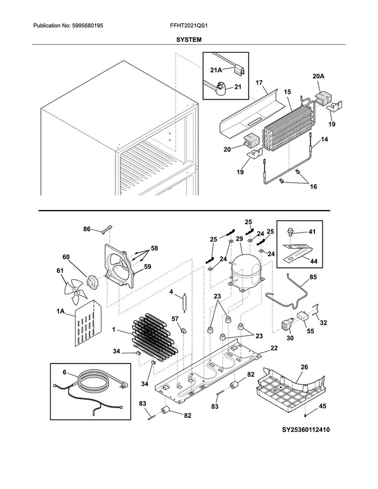 System Diagram and Parts List for FFHT2021QS1  Frigidaire Refrigerator