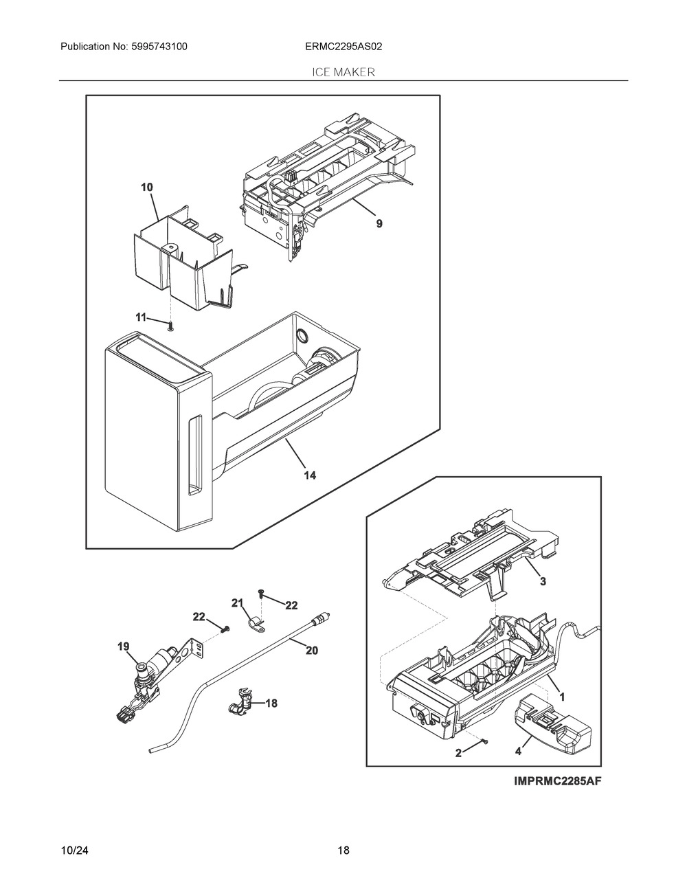 Ice Maker Diagram and Parts List for ERMC2295AS02  Frigidaire Refrigerator