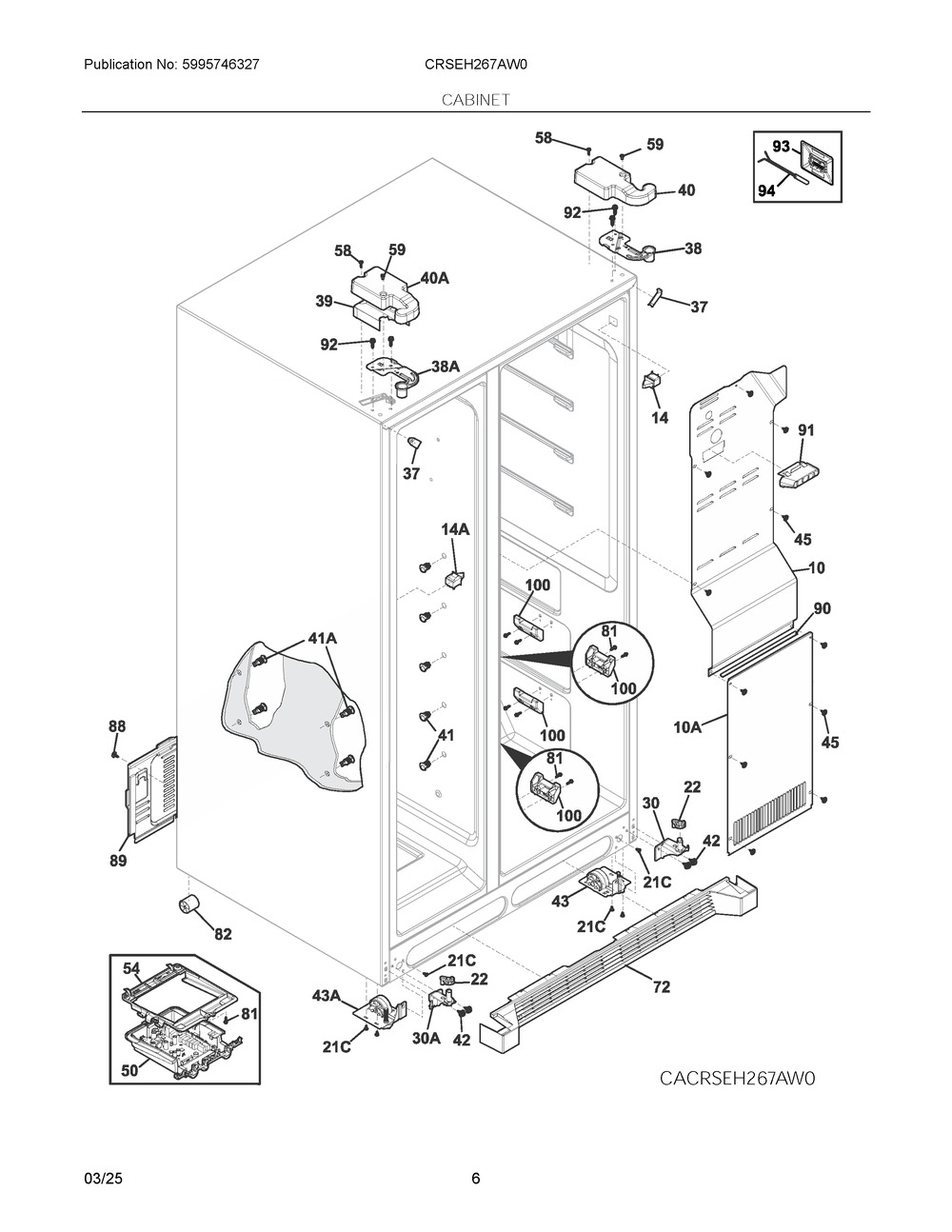 Cabinet Diagram and Parts List for CRSEH267AW0  Frigidaire Refrigerator