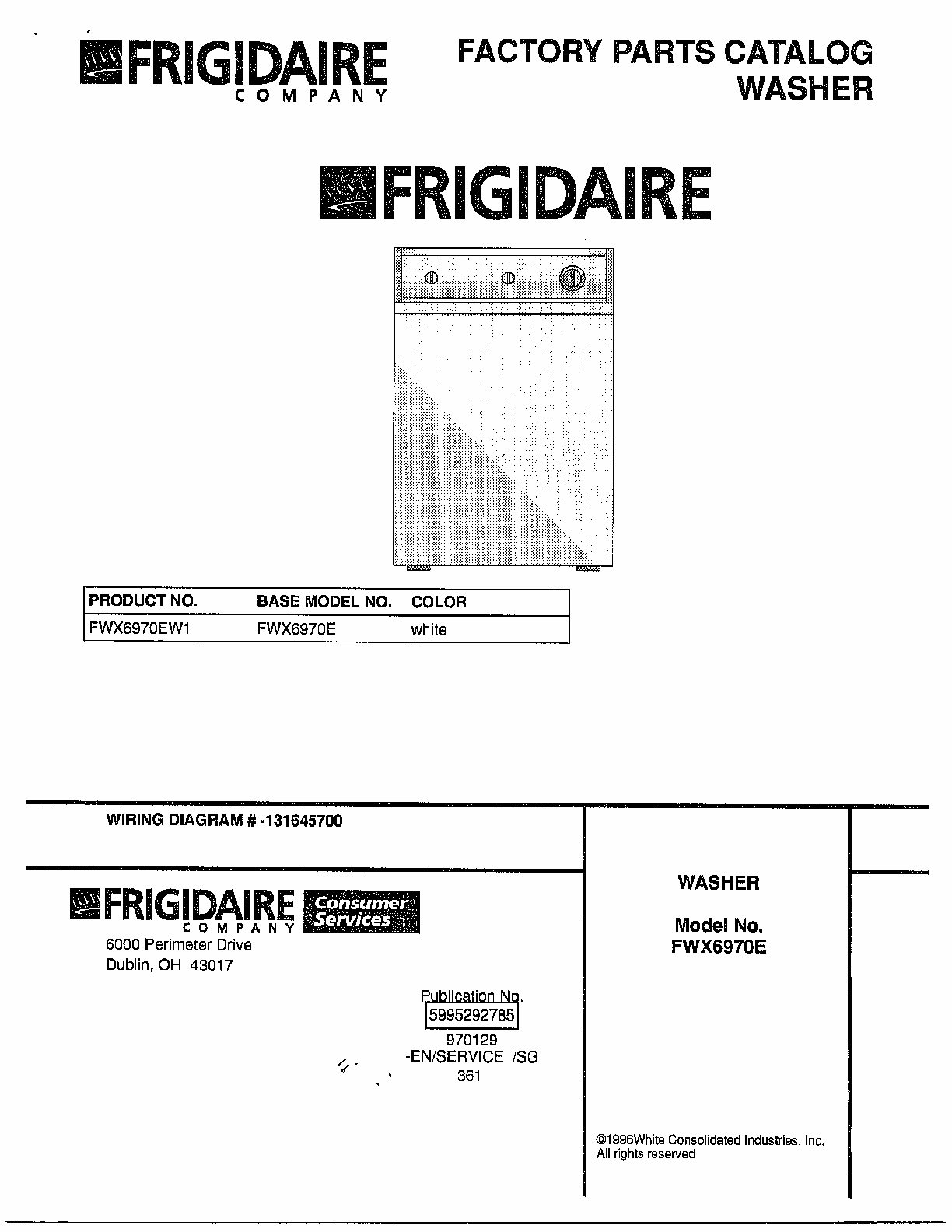 Washer Diagram and Parts List for FWX6970E  Frigidaire Washer
