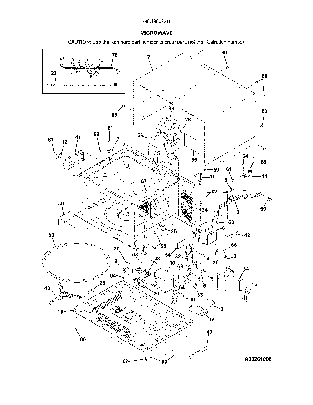 Microwave Diagram and Parts List for 79049609318  Kenmore Microwave