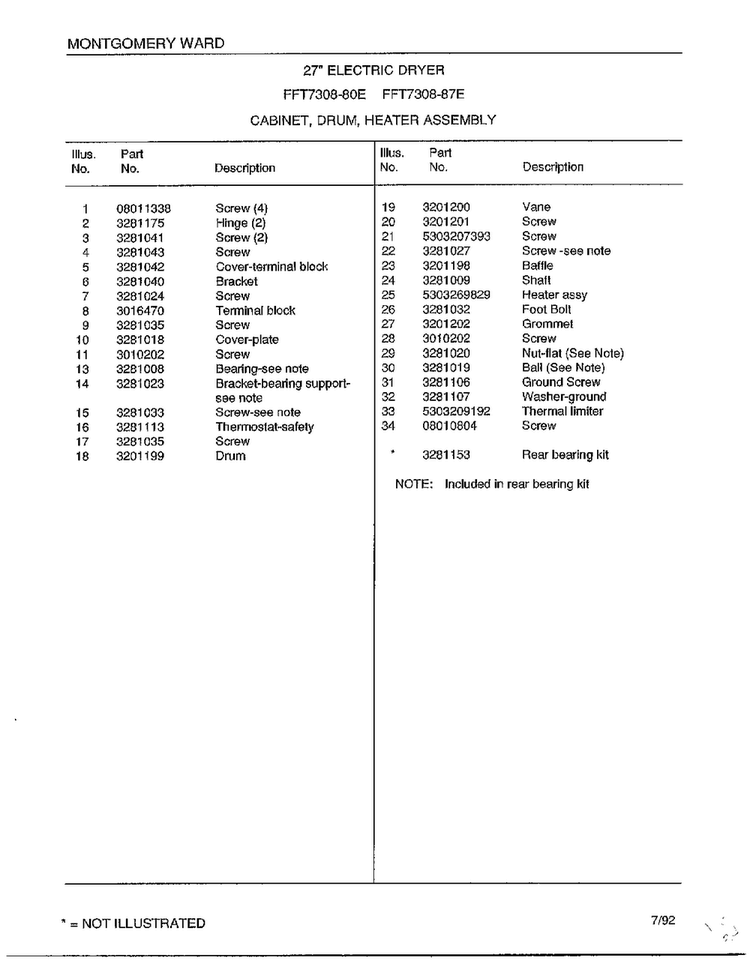 Cabinet/drum/heater Assembly Page 2 Diagram and Parts List for 7308-80E  Frigidaire Dryer