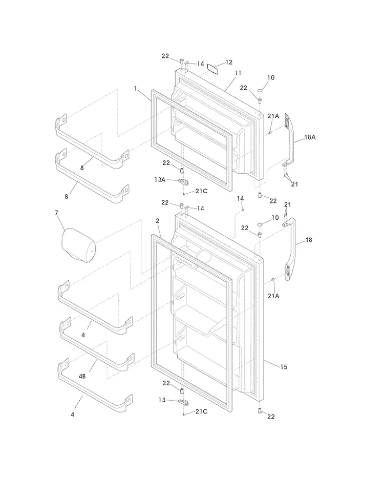 Doors Diagram and Parts List for LFTR1814NM4  Frigidaire Refrigerator