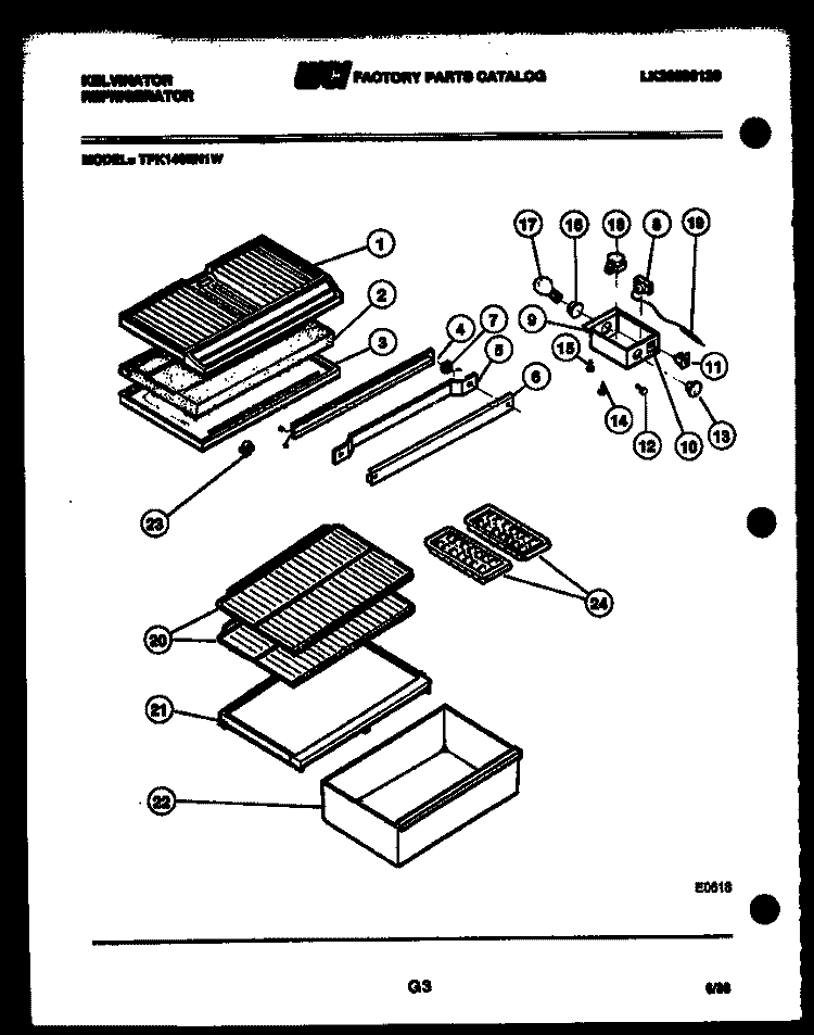 SHELVES AND SUPPORTS Diagram and Parts List for TPK140EN1F  Kelvinator Refrigerator
