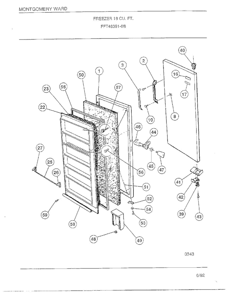 Freezer 16 Cubic Feet Diagram and Parts List for 46351-0B  Frigidaire Freezer