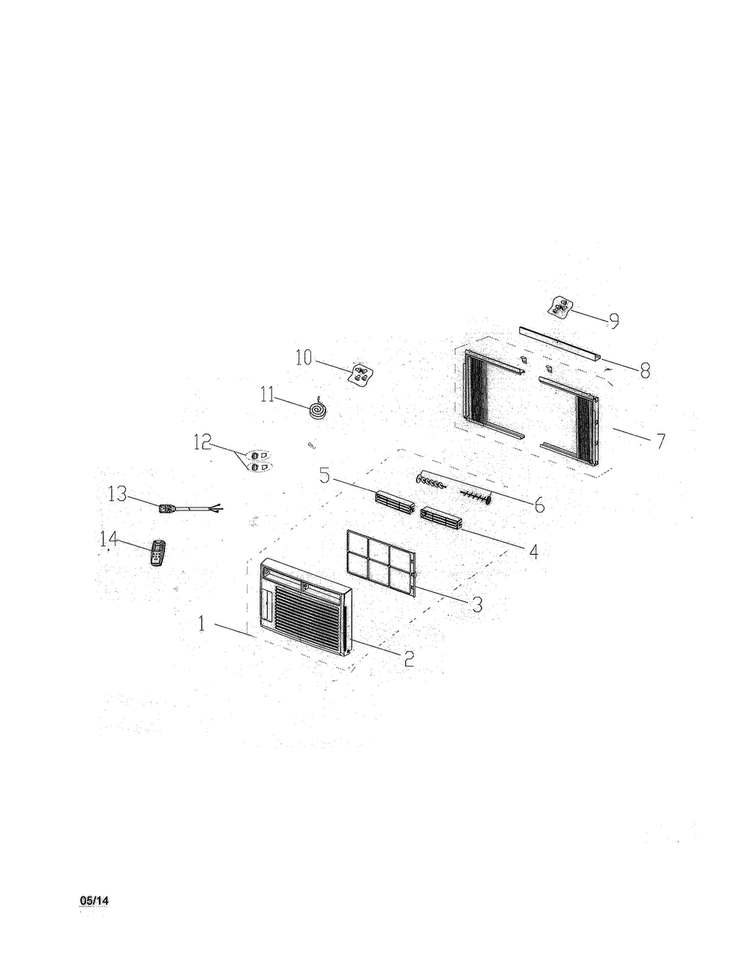 Front Assembly Diagram and Parts List for FFRE0533Q14  Frigidaire Air Conditioner
