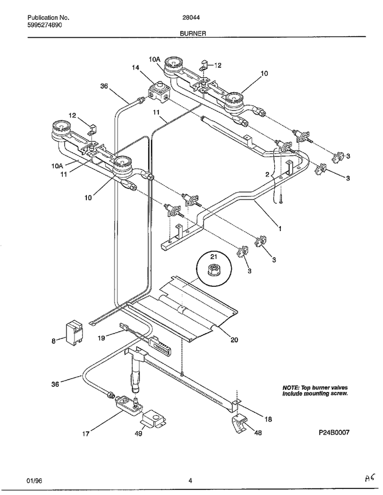 Burner Diagram and Parts List for 280440C  Frigidaire Range
