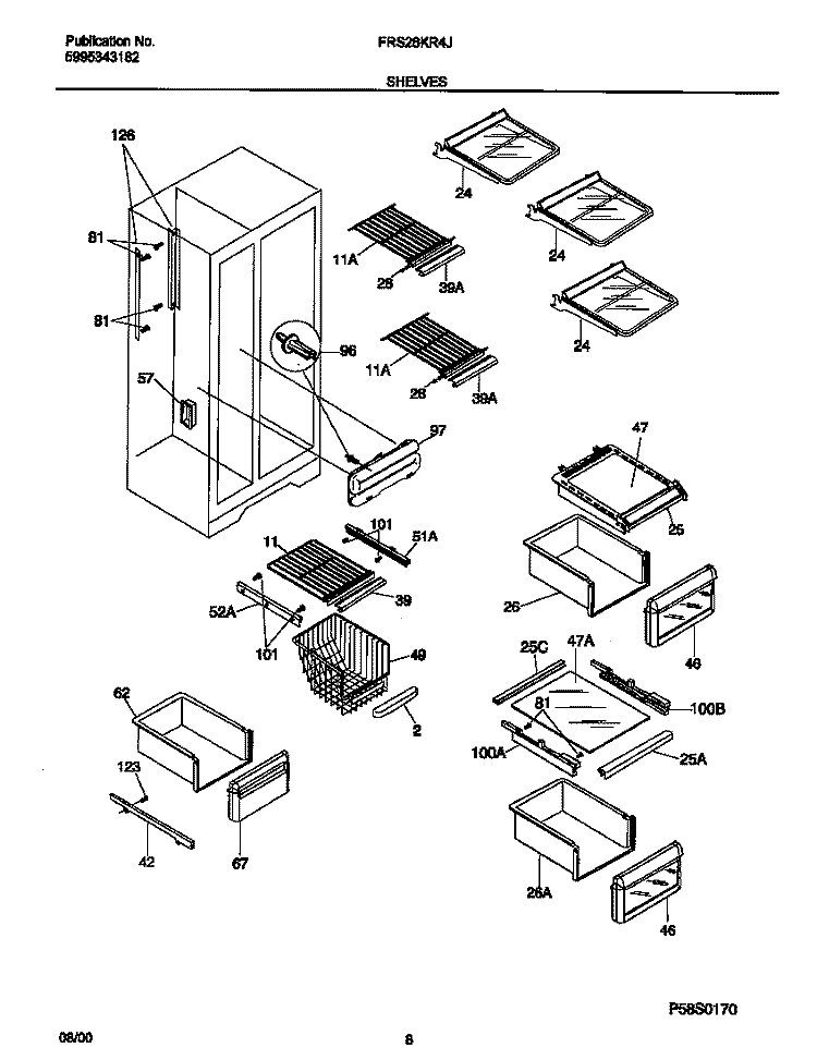 SHELVES Diagram and Parts List for FRS26KR4JQ1  Frigidaire Refrigerator