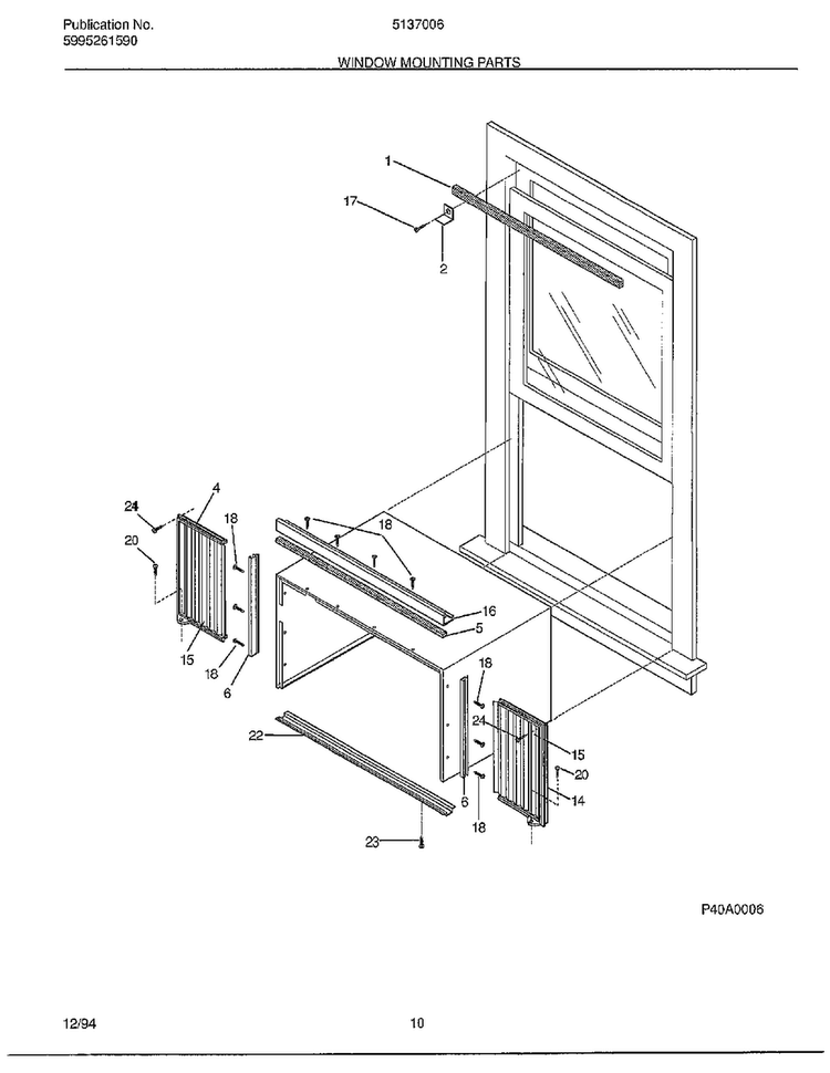 Window Mounting Parts Diagram and Parts List for 5137006A  Frigidaire Air Conditioner