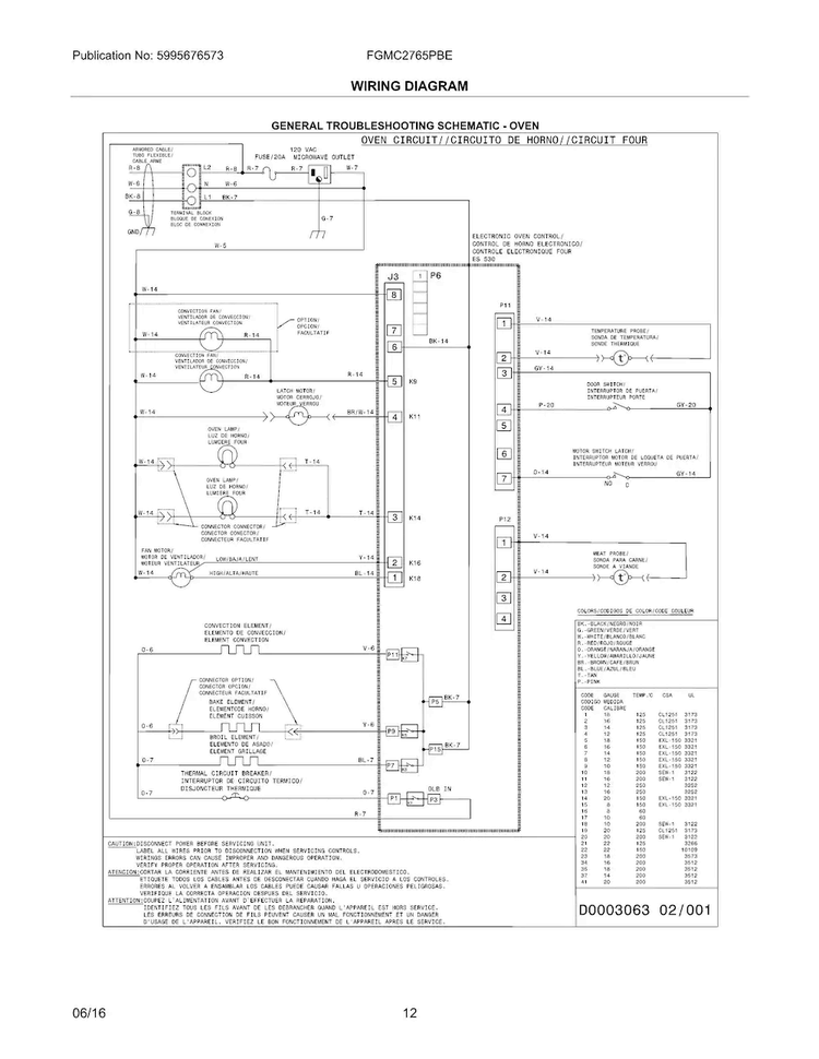 Wiring Diagram Diagram and Parts List for FGMC2765PBE  Frigidaire Microwave Oven Combo