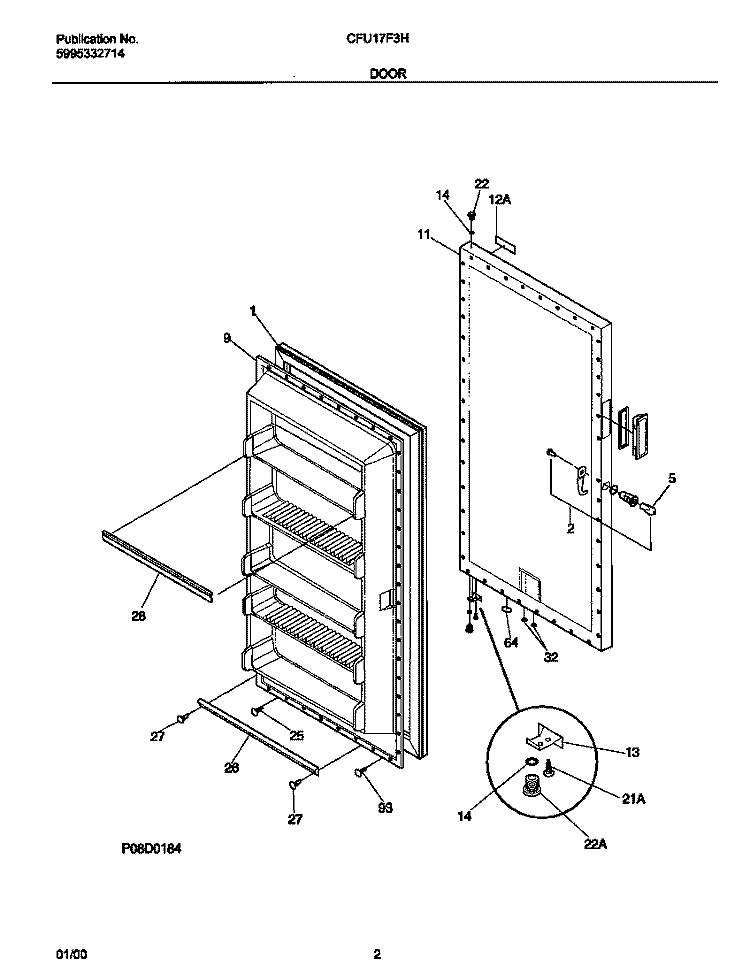 DOOR Diagram and Parts List for CFU17F3HW1  Frigidaire Freezer