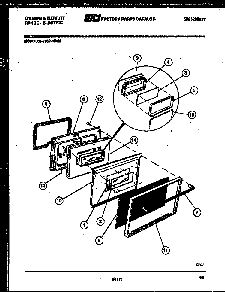DOOR PARTS Diagram and Parts List for 31-7969-00-02  Tappan Range