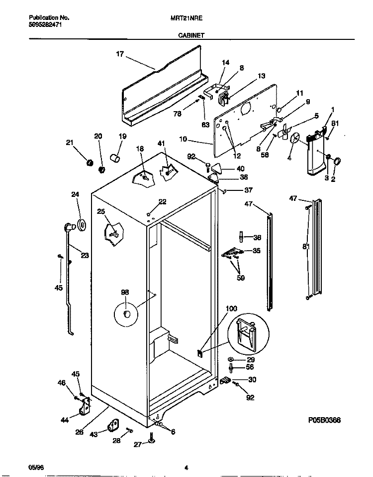 CABINET Diagram and Parts List for MRT21NREW0  Frigidaire Refrigerator