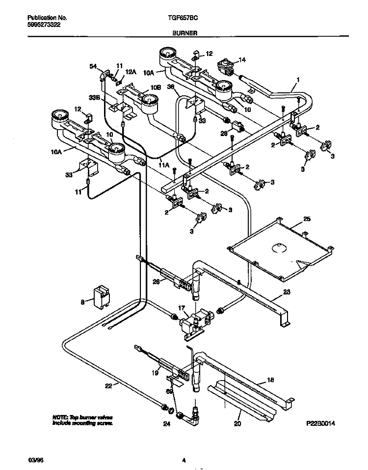BURNER Diagram and Parts List for TGF657BCBA  Tappan Range