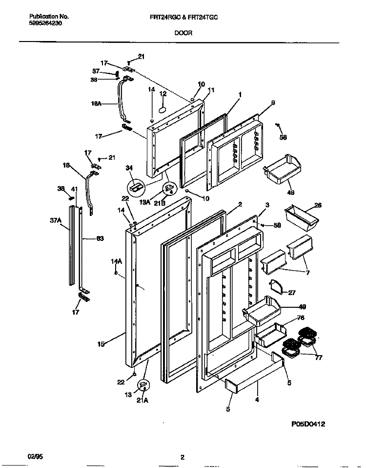 DOOR Diagram and Parts List for FRT24RGCB0  Frigidaire Refrigerator
